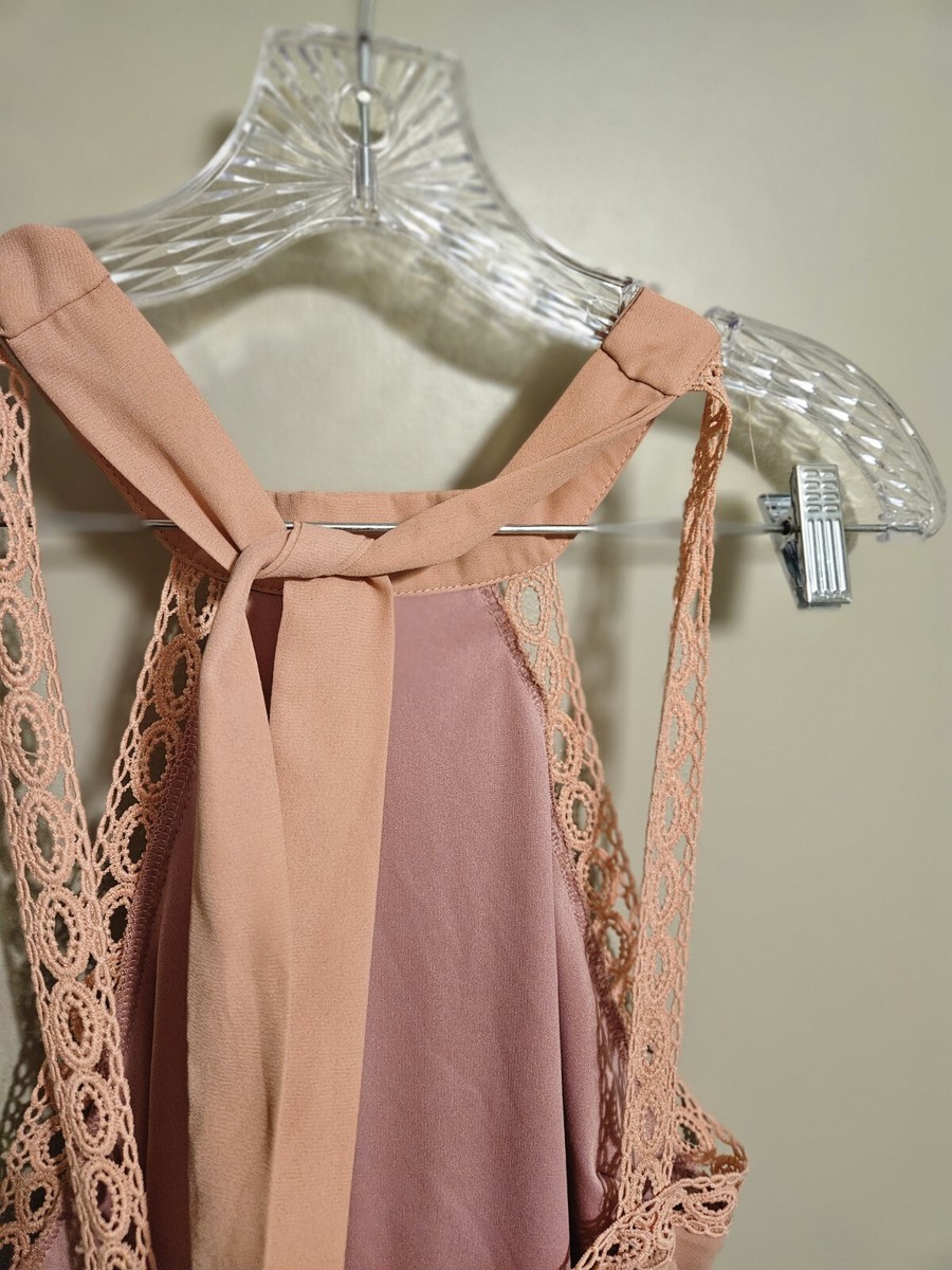 Charlotte Russe Womens Pink Halter Dress Lace Trim Sheer Lined Size Medium  | eBay