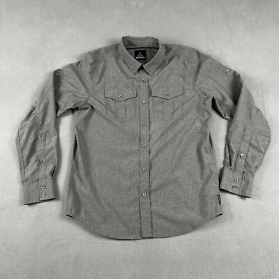 Prana Shirt Mens Small Gray Hiking Button Up Ascension Roll Tab