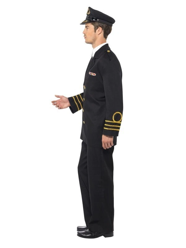 Para Hombres Marinero Marina Oficial Elegante Vestido Disfraz Negro Oficial Naval por Smiffys Foto 3 de 4