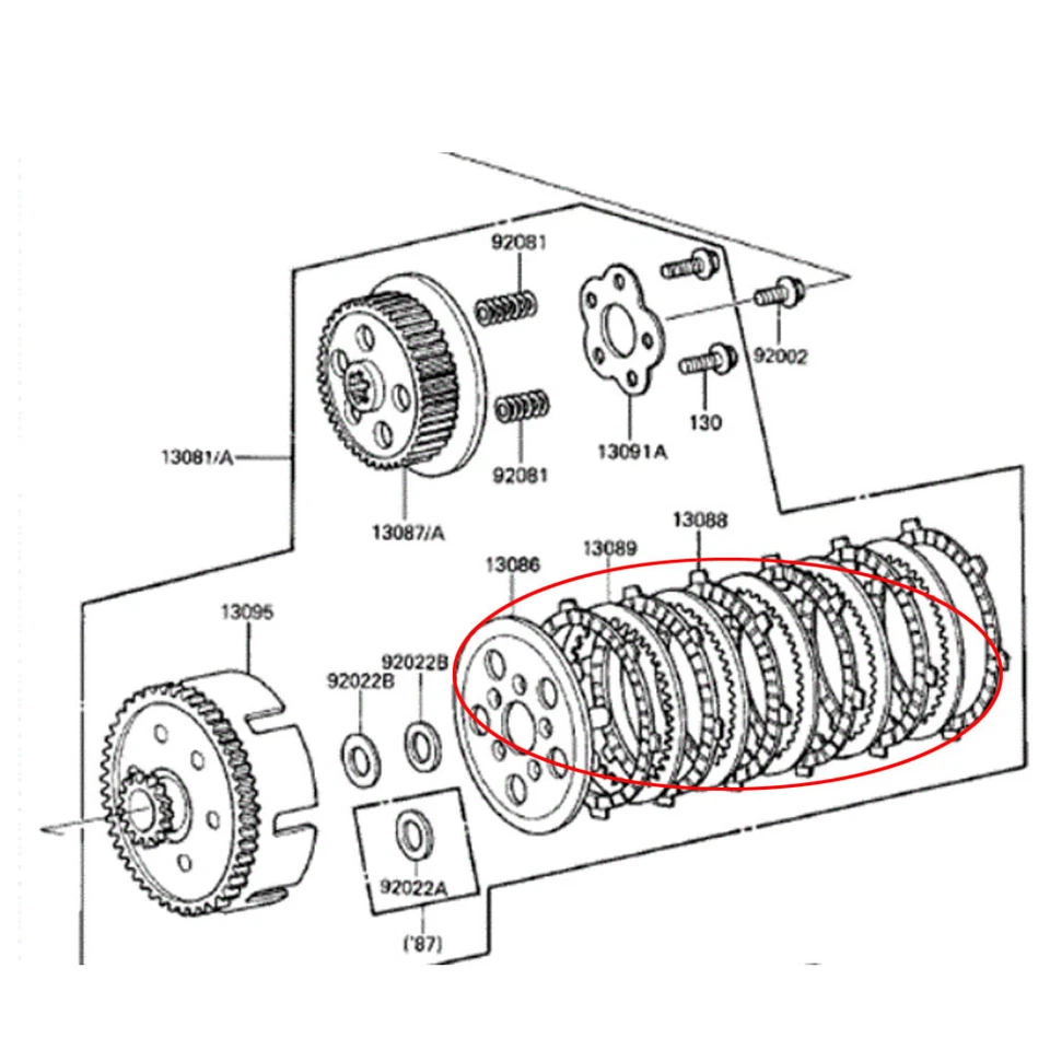 Embrague fricción y placas de acero para Kawasaki KX80 1979-87 KX60 KDX80 13089-1009 Foto 2 de 4