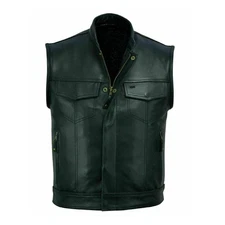 Men's Club Style Leather Biker Vest  Concealed Carry  Patch Ready