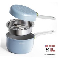Ceramic Non Stick Sauce Pan, 2.5QT Saucepan with Frying Pan as Light - Blue