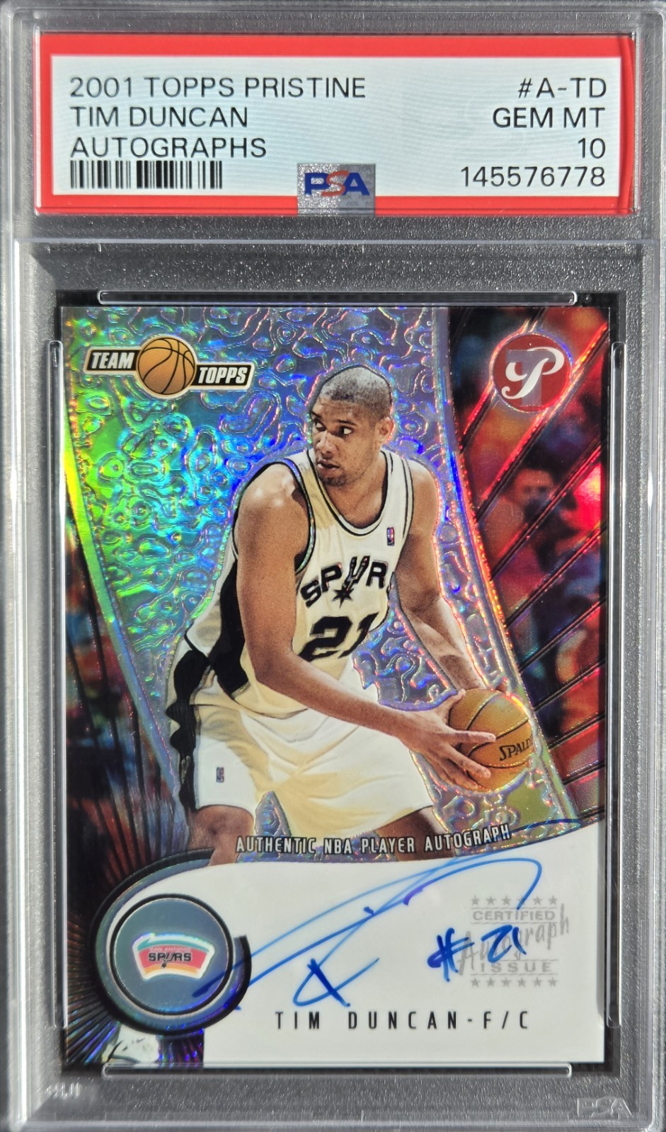 2001-02 Topps Pristine Autographs Tim Duncan SSP Auto #A-TD PSA 10 Gem Mint๐ฅ๐ view 1