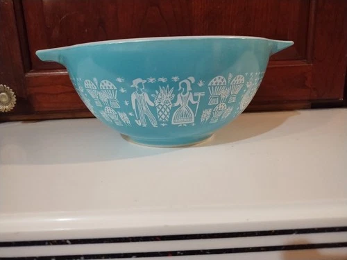 Vintage Pyrex Cinderella Mixing Bowl Amish Butterprint Pattern Turquoise #442