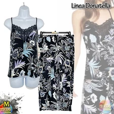 NWT Linea Donatella Women's M 2-Pc. Floral Batik Cropped Pajama Set FBT146 Black
