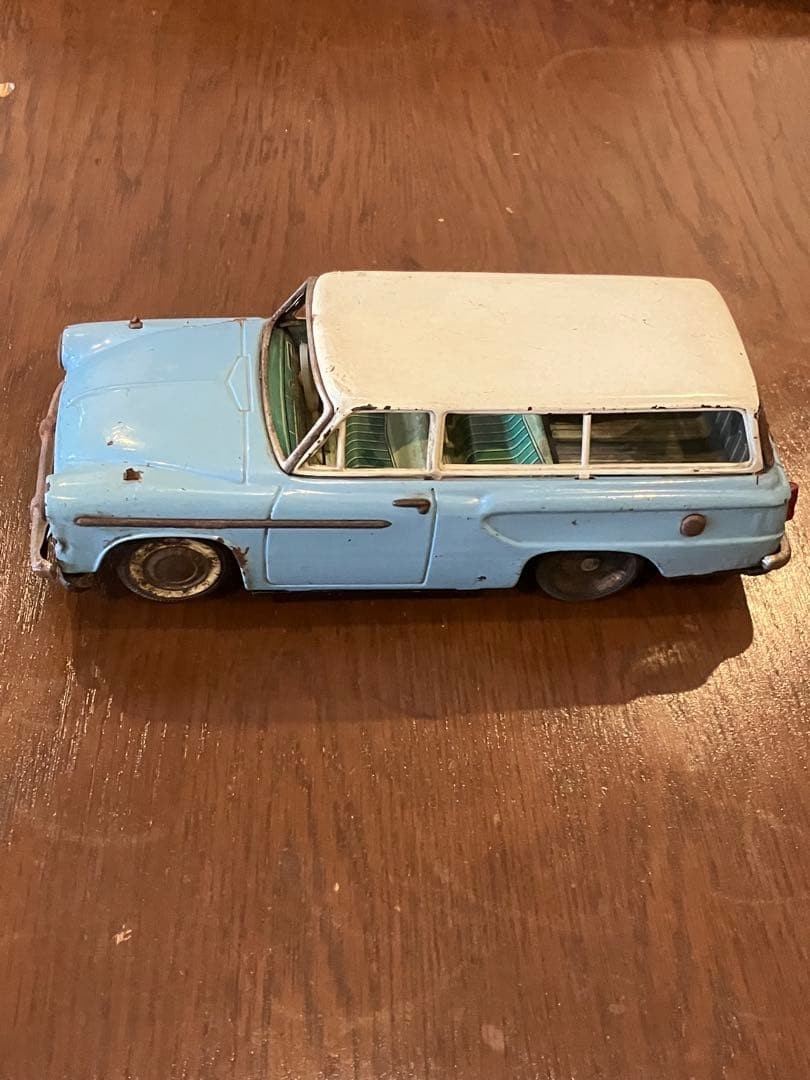 Toyopet Crown Mini Car Tin Blue Friction Collectible No Box Used