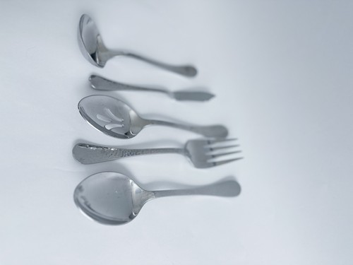 Lafayette Servierset Löffel & Gabel Ginkgo gehämmert Edelstahl Besteck Schöpfkelle - Bild 2 von 4