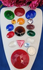 GERMAN Facetted Jewels Ruby Red Emerald Pink Blue Stained Glass Art 16 Pc-50mm 