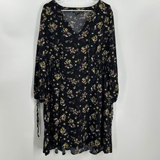 Torrid Black Floral V-Neck Smocked Waist Long Sleeve Dress Plus Size 2 2X 0778