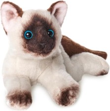 Bearington Cleo Siamese Cat Plush Toy - 8" Realistic Stuffed, Weighted, Soft Fu
