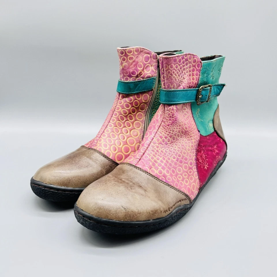 Spring Step L'Artiste Botas Mujer 9 Multicolor Cuero Colorblock Tobillo Q Indigo Foto 4 de 4