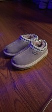 UGG Gray Suede Shearling Lined Bootie Slippers with Rubber Sole