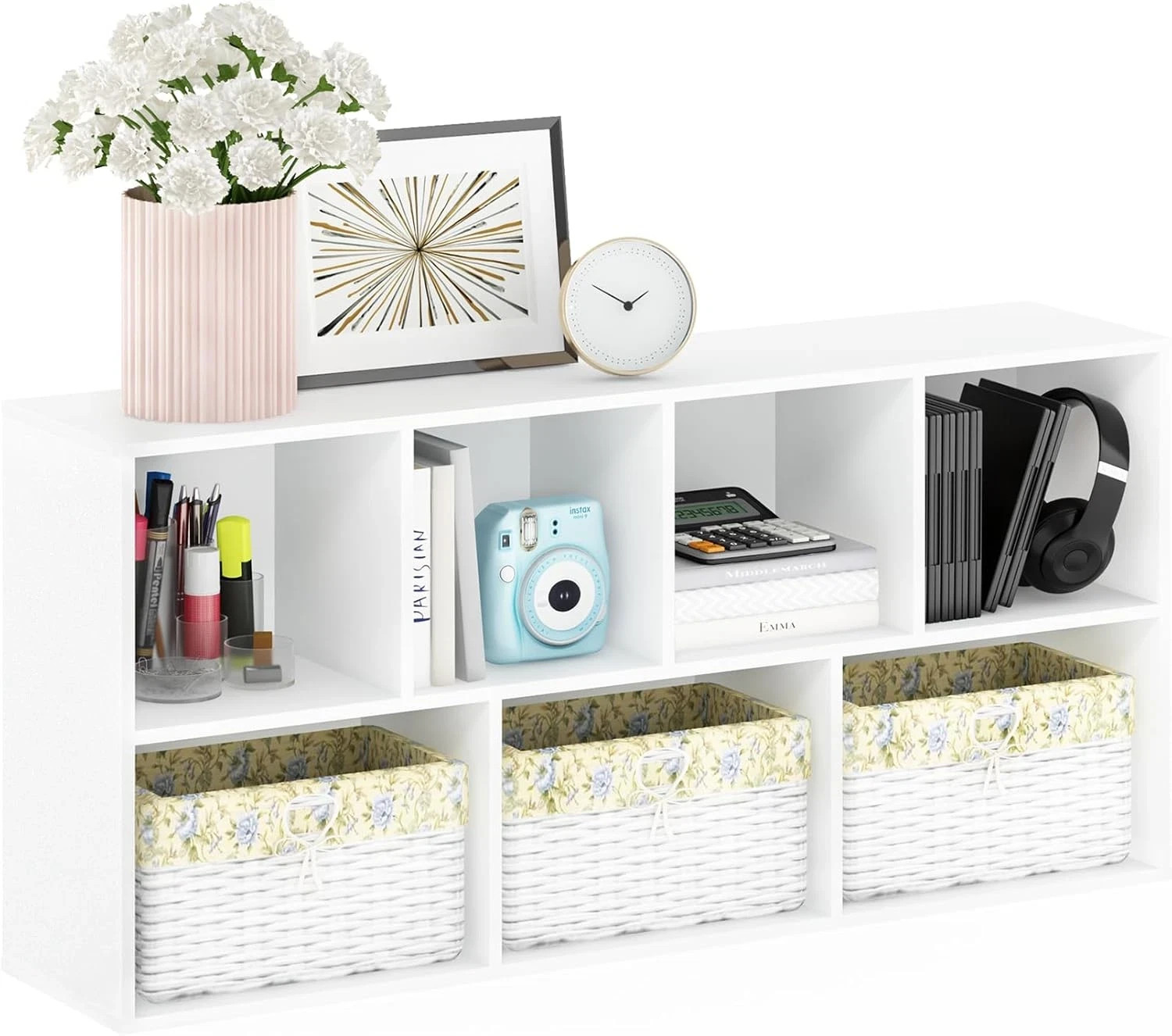Furinno Luder 7-Cube Reversible Open Shelf – White, Modern Storage Unit