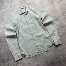 Prada Red Line Stretch Shirt Light Grey Hidden Placket 41 Men Cotton Blend
