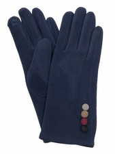 Womens Navy Blue Faux Suede Button Stretch Fit Texting  Tech Touchscreen Gloves