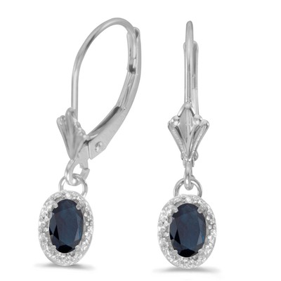 LXR 14k Weißgold Oval Saphir und Diamant Leverback Ohrringe 0.94 ct