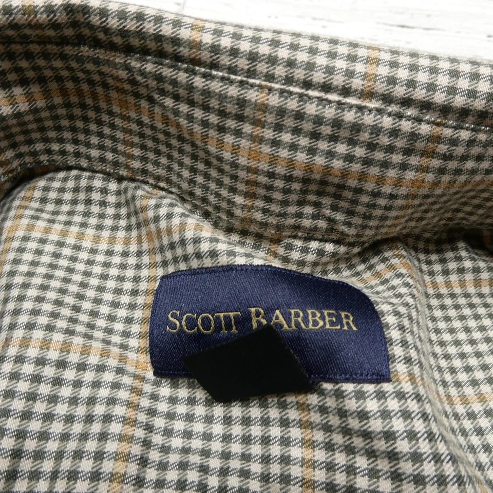 Camisa de vestir Scott Barber para hombre grande gris verde a cuadros con botones algodón Tencel Foto 2 de 4