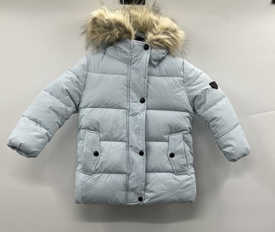 NWT Girls Sam Edelman Expedition Parka Faux Fur Jacket Color Blue Size 4T