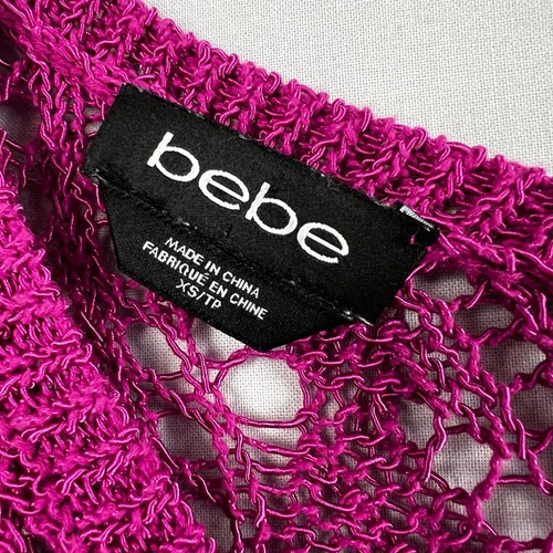 Bebe Sweater Womens Extra Small Pullover Bodycon Crochet Loose Knit Pink - Picture 3 of 10