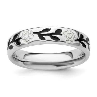 Sterling Silver Stackable Expressions Polished Enameled Flower Ring - Size 10