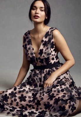 Anthropologie Strappy 3D Floral Applique Dress 18W Romantic Event Gown Plus Size
