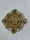 Stunning Vintage Signed Miriam Haskell Coat Of Arms Brass, Crystal Brooch EUC