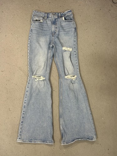 Levis 70s High Flare Jeans Womens 28 Blue Light Wash High Rise Distressed Denim