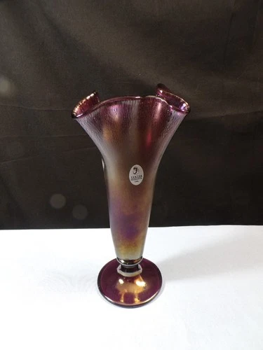 Fenton Amethyst Purple Iridescent Stretch Glass Swung Handkerchief Vase