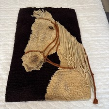 Vintage Woolmark Rug 1970  s Latch Hook Horse Wall Hanging, 100 Wool, Equestrian