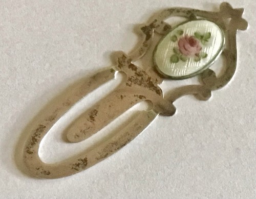 Sweet Sterling Silver Bookmark With Enameled Rose Unmonogrammed