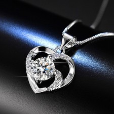 5A Round Cut ZIRCON LOVE HEART Necklace Real S925 Sterling Silver for Women Gift