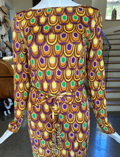 Emilio Pucci Peacock Print Silk Dress with Original Coppola e Toppo Tassel Belt