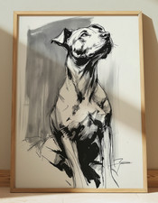 PITBULL PORTRAIT INK DRAWING PRINT SKETCH 8" x 10" DOG WALL ART PITBULL ART