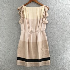 Ann Taylor Loft Mini Dress Womens 0 Boat Neck Ruffle Sleeve Casual Beige Taupe