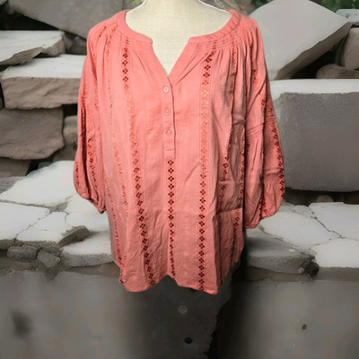 Style & Co Plus Size Woven Split-Neck Costal Classic Top Color Sea Coral Size 2X
