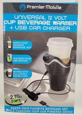NEW Premier Mobile Universal 12 Volt Cup Beverage Warmer  USB Car Charger Black