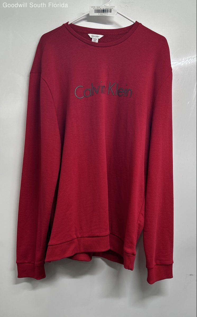 Calvin Klein Mens Red Long Sleeve Crew Neck Pullover Sweatshirt Size XL