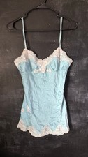 Vintage Style Light Blue Satin Lace Trim Camisole Top