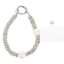 Beaded Phone Wrist Strap, Phone Lanyard with Tether Tab, Silver