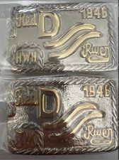Set of 2 Gold/Nickel John Wayne Belt Buckles Red River D Belt Buckles