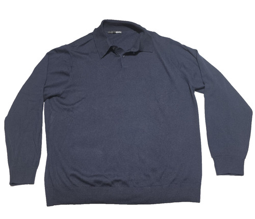 Murano Mens XL Sweater Polo 100% Merino Wool Navy Blue Long Sleeve Knit Pullover