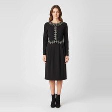 CH Carolina Herrera Black Jersey Wool Trim Pleated Midi Dress S