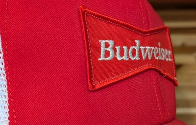 Budweiser Red & White Bowtie Patch Snapback Hat Mesh Trucker USA