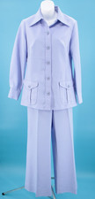 VTG Women's 70s 2 Pc Periwinkle Leisure Suit Set Sz M Top  Pants Set 1970s