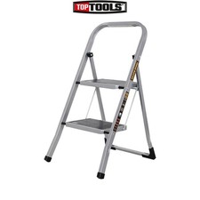 2 Step Ladder Heavy-Duty Steel, Non-Slip Rubber Steps, Foldable TOUGH MASTER