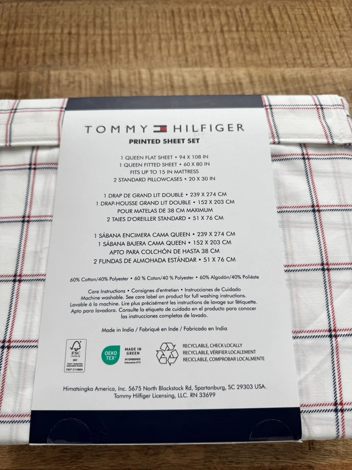 Tommy Hilfiger Red White Plaid Sheet Set Queen Cotton Blend Machine Washable - Image 4 of 4