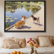 Corgi Beagle Dog Art Canvas Print Oil Painting Rustic Home Decor Animal Wall Art