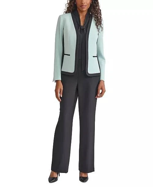 Kasper Contrast-Trim Blazer – Size 14P – NWT – Light Blue Open Front Long Sleeve - Image 3 of 4