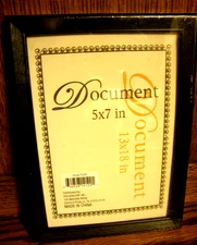 New Document Photo Frame Black Plastic~Holds 5"x7" Picture or Display Item   652