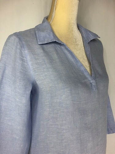 Tahari Women Tunic Blouse Shirt Top Small 100% Linen Lagenlook Blue New - Picture 7 of 11